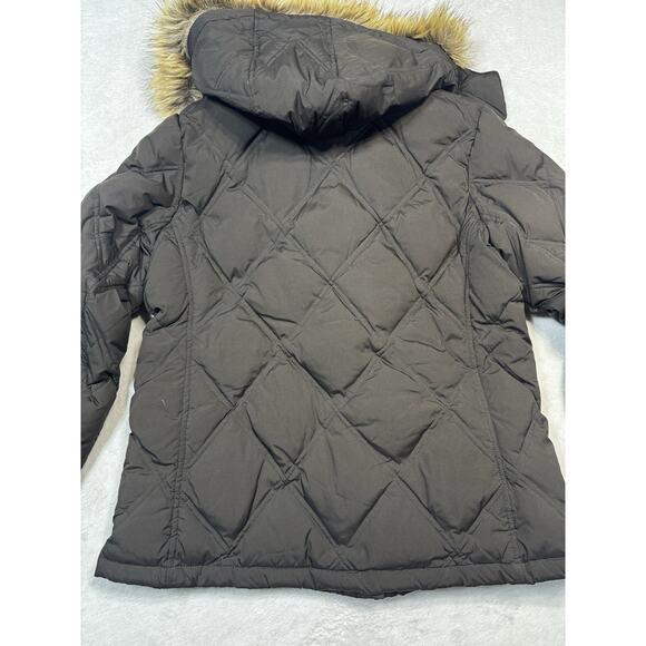 Lands End Puffer Parka Coat Women's M/P Brown Down Filled Fur Trim Hood Winter - Picture 10 of 12